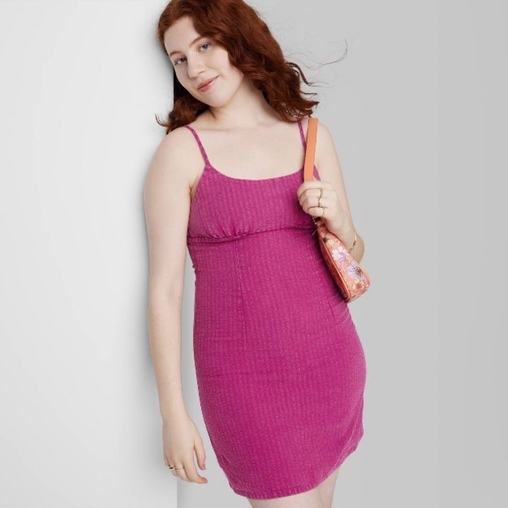 NWT Wild Fable Coquette Woven Bodycon Magenta Pink Dress